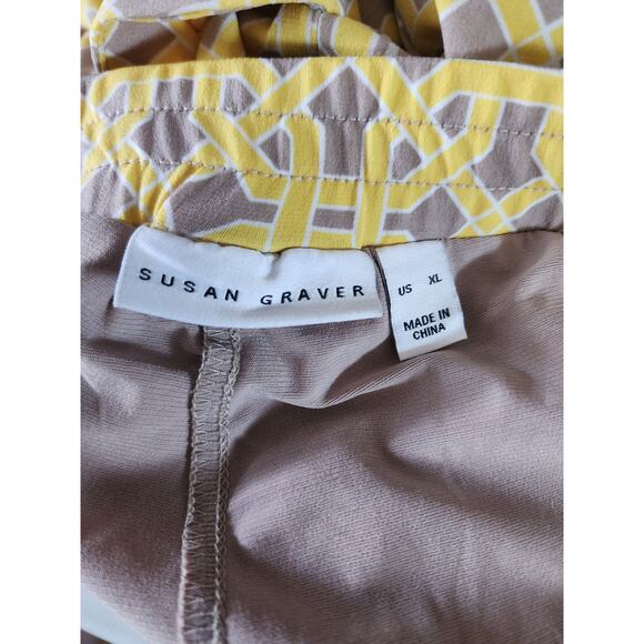 Susan Graver Yellow Tan Skirt Liquid Knit Trellis Print Size XL - Picture 5 of 6